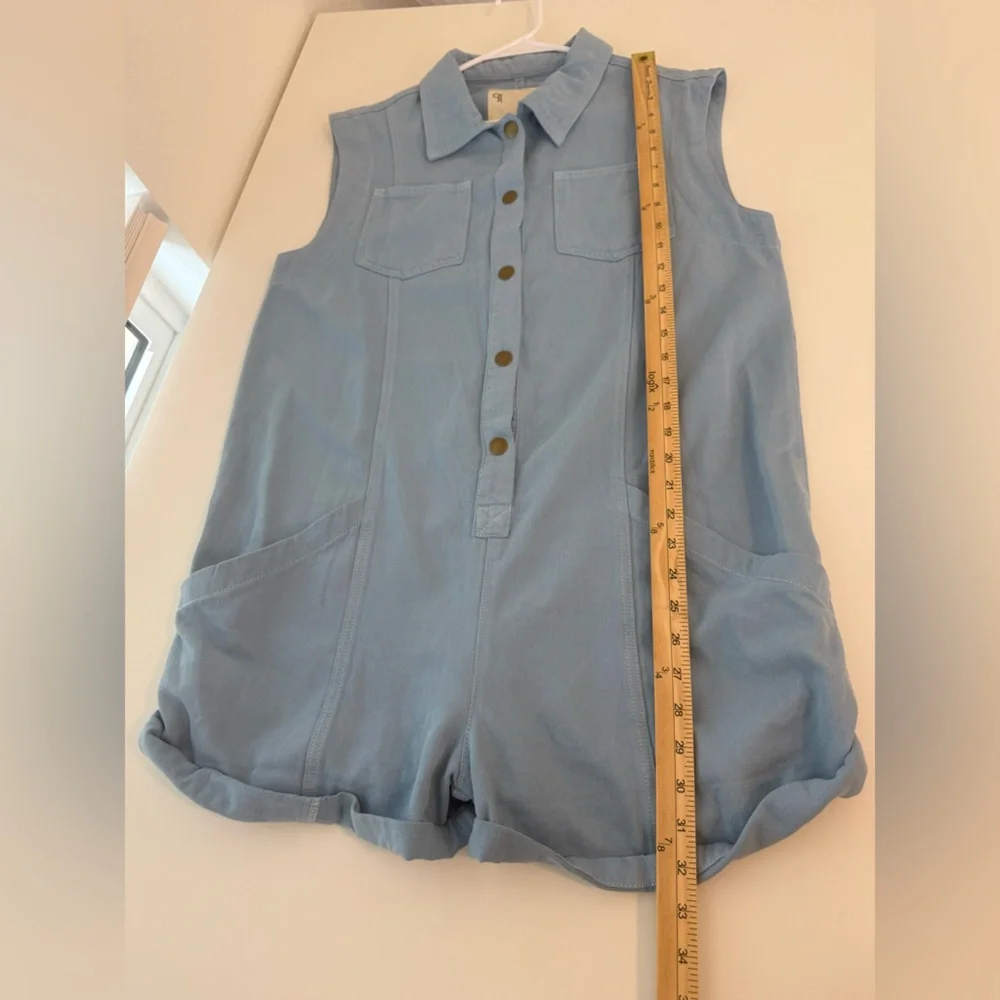 Anthropologie Pilcro Sleeveless Collared Romper Blue Sz Small - Picture 15 of 15